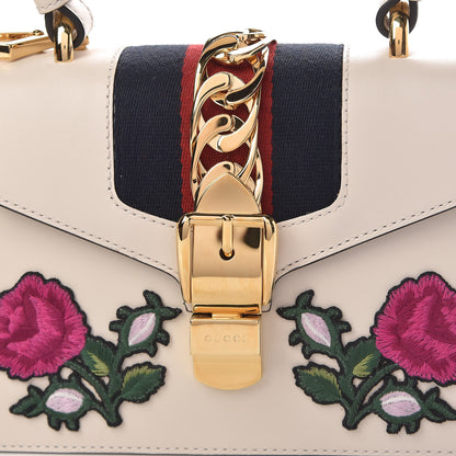 Gucci Calfskin Embroidered Mini Sylvie Top Handle Bag White 8 of 10