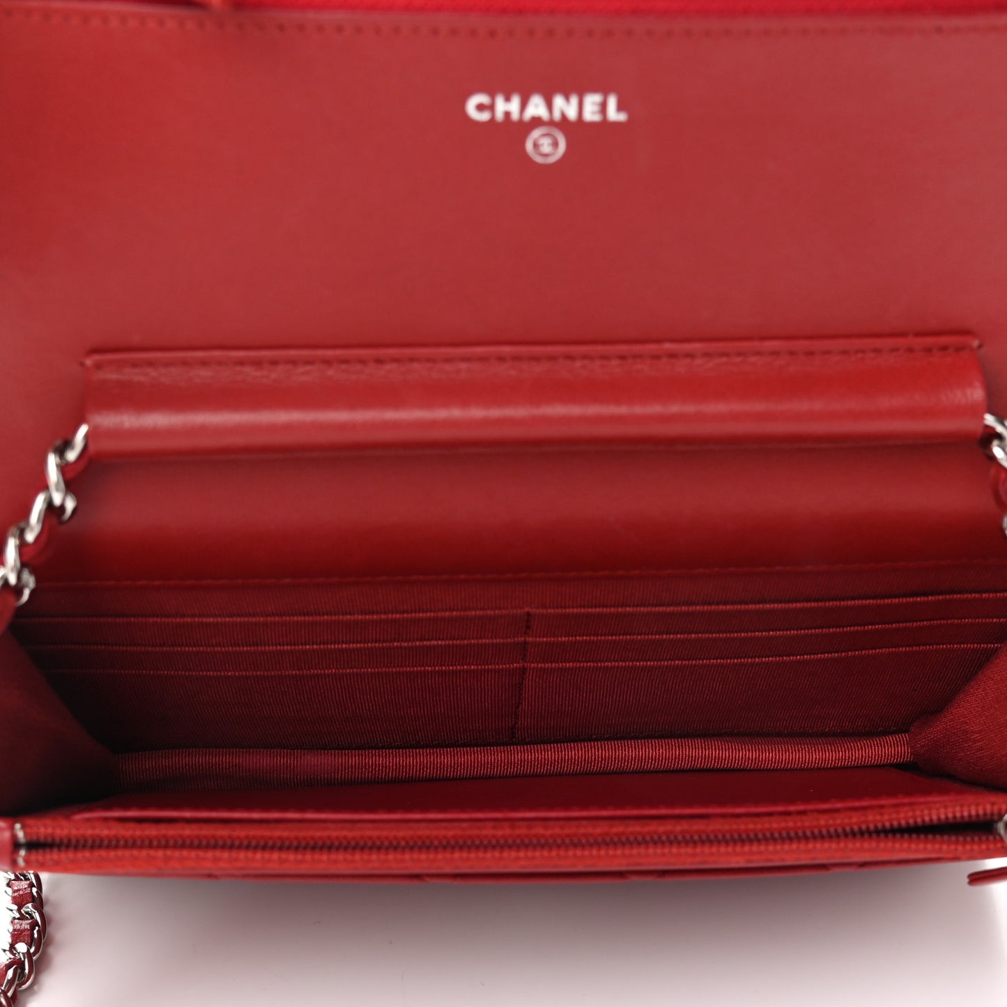 Lambskin Quilted Wallet On Chain WOC Red