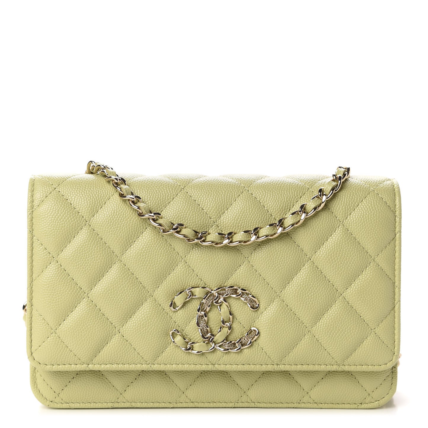 Caviar Quilted French New Wave Chain CC Wallet On Chain WOC Light Green