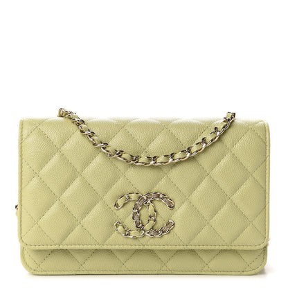 Chanel Caviar Quilted French New Wave Chain CC Wallet On Chain WOC Light Green 1 of 12