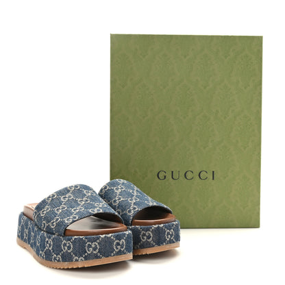 Gucci New Denim GG Monogram Angelina Platform 55mm Slide Sandals 38 Blue Tea 9 of 9