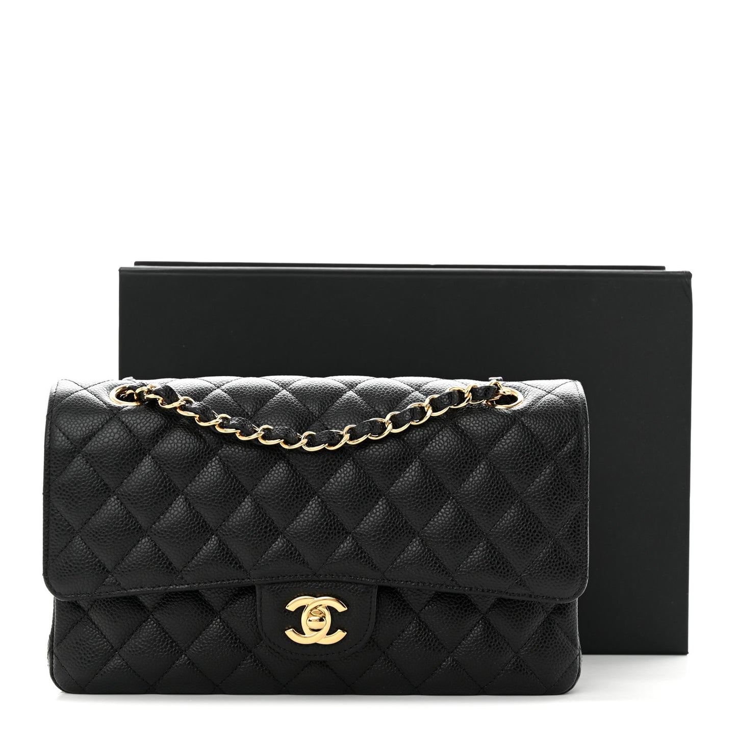 Caviar Quilted Medium Double Flap Black