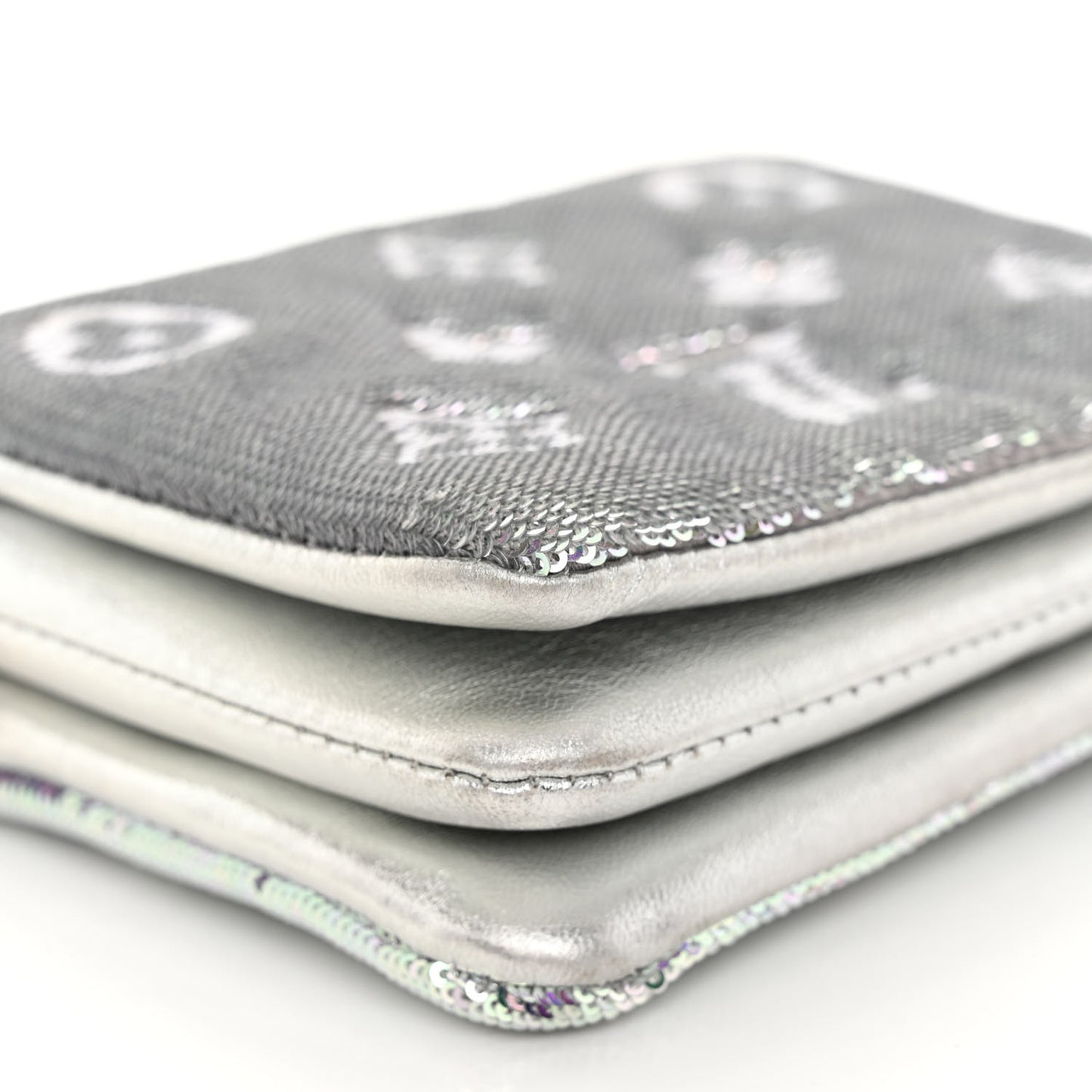 Satin Sequin Embroidered Monogram Coussin Belt Bag Silver
