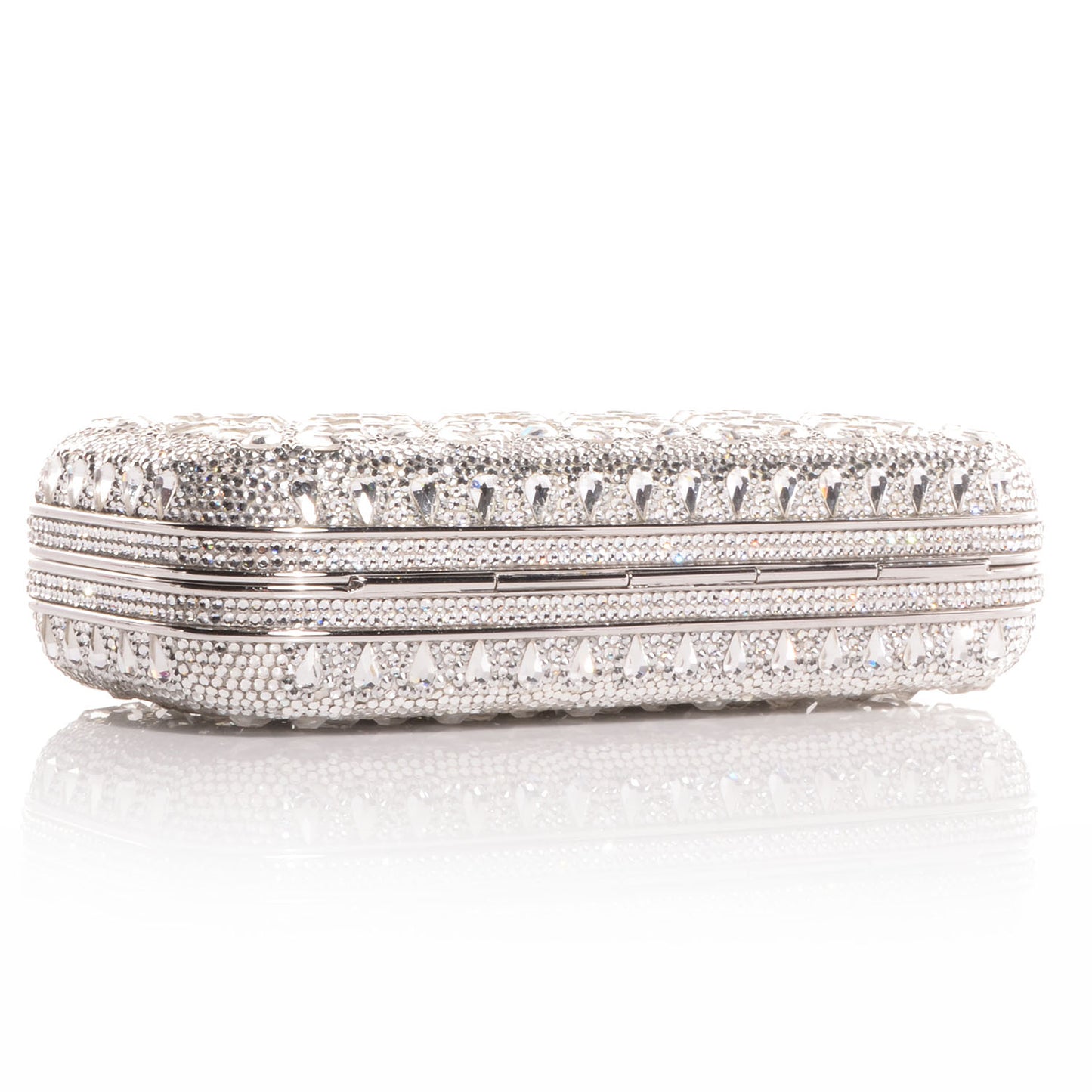 Crystal Fleurs Minaudiere Clutch Silver