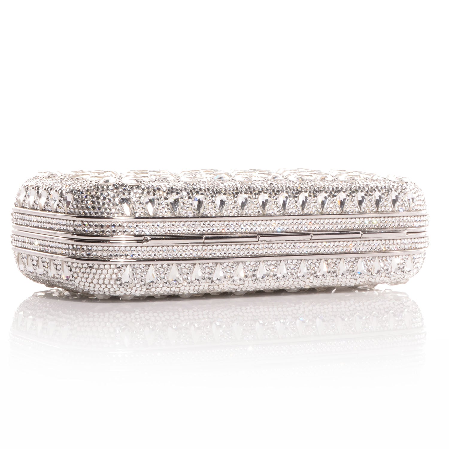 Judith Leiber Crystal Fleurs Minaudiere Clutch Silver 4 of 8