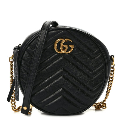 Gucci Azalea Calfskin Matelasse Heart Mini GG Marmont Round Shoulder Bag Black 1 of 13