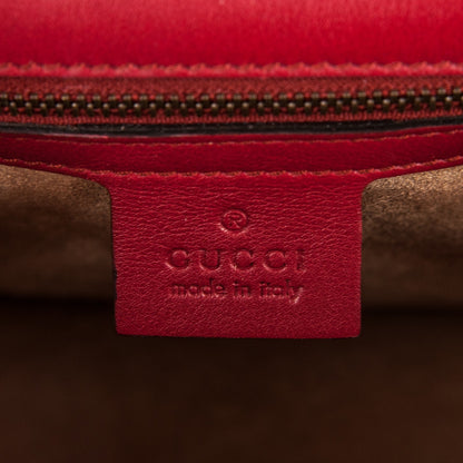 Gucci Glossy Calfskin Snakeskin Studded Fox Broche Bamboo Top Handle Bag Red 7 of 7