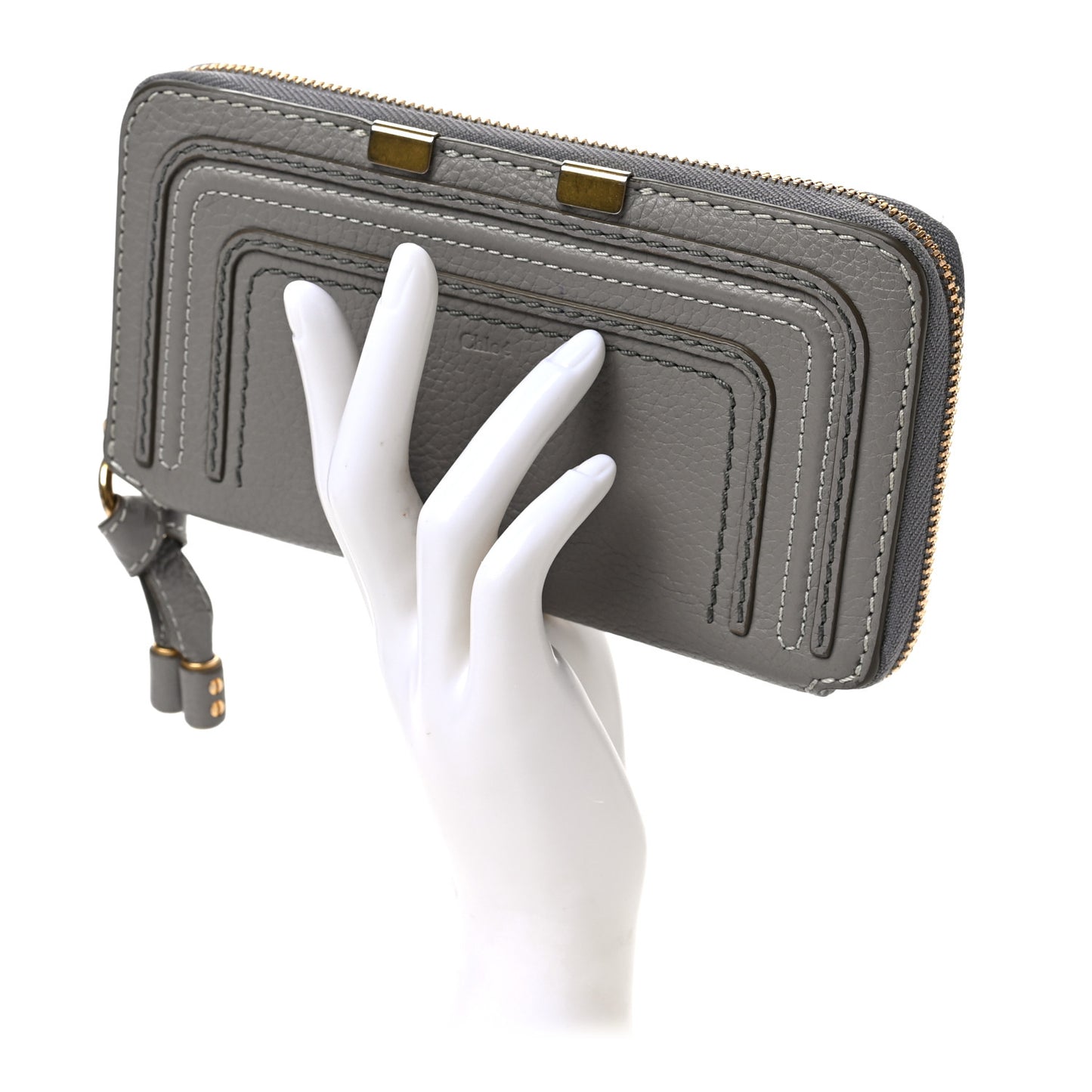 Calfskin Marcie Long Zip Around Wallet Cashmere Grey