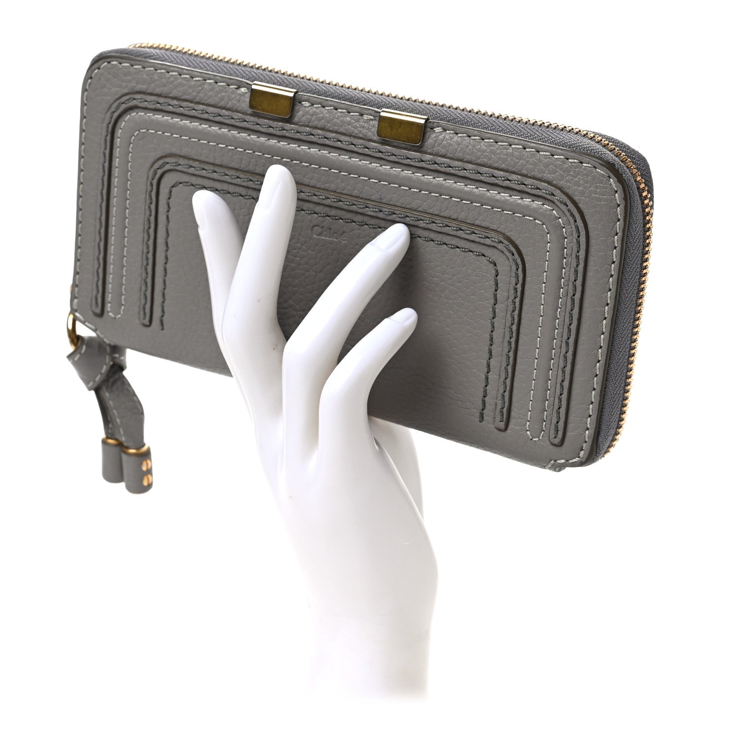 Chloe Calfskin Marcie Long Zip Around Wallet Cashmere Grey 2 of 6