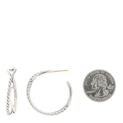 David Yurman Sterling Silver Crossover Cable Hoop Earrings 2 of 4