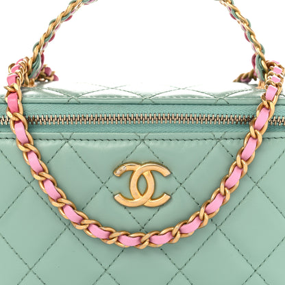 Chanel Shiny Calfskin Quilted Small Top Handle Vanity Case With Chain Light Green 8 of 12