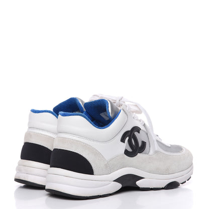 Chanel Suede Calfskin Womens CC Sneakers 37 White Silver Blue 4 of 12