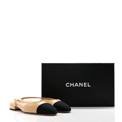 Chanel Goatskin Grosgrain Cap Toe CC Slingback Sandals 36 Beige Black 10 of 10