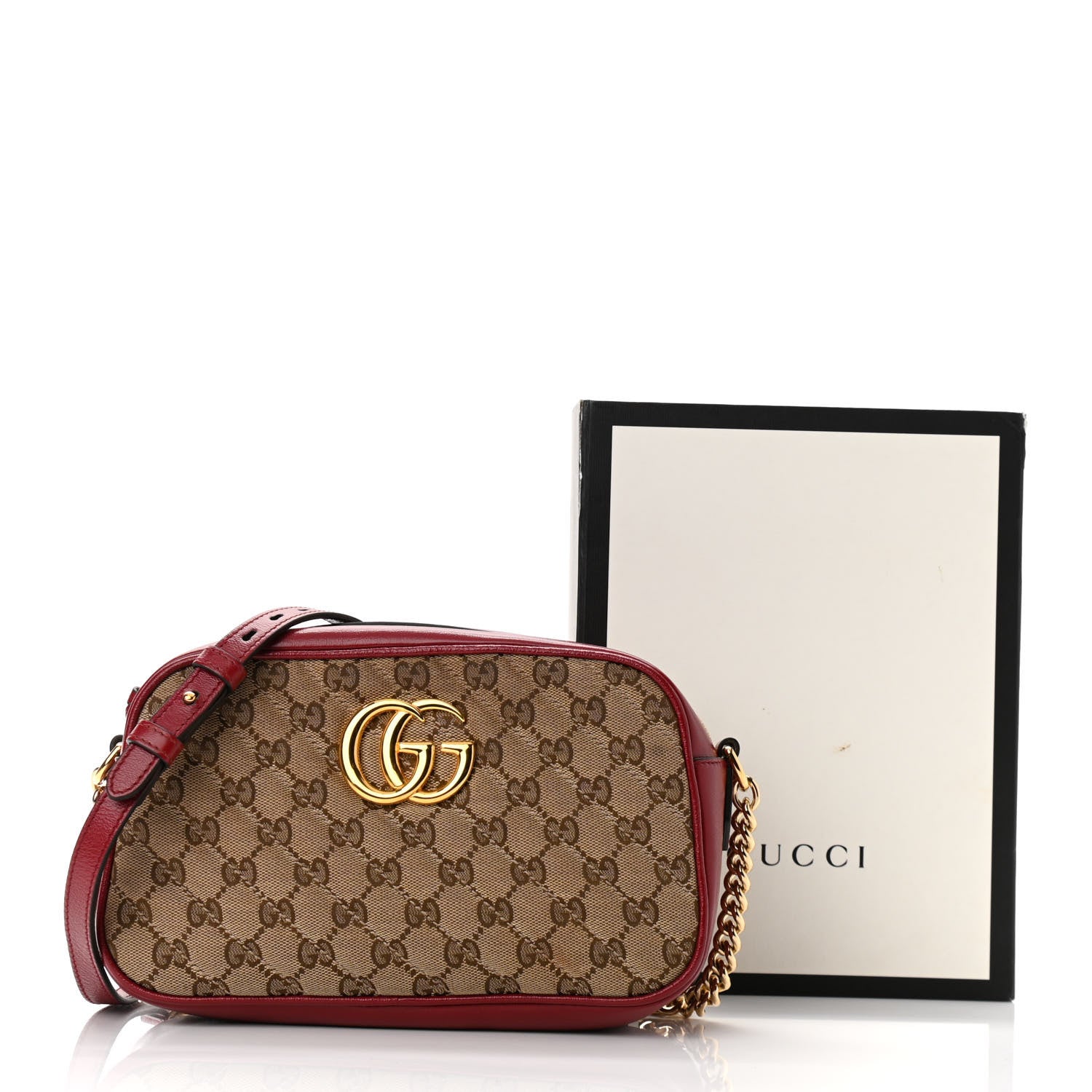 Gucci Monogram Azalea Calfskin Matelasse Diagonal Small GG Marmont Chain Shoulder Bag Beige Ebony New Cherry Red 11 of 11