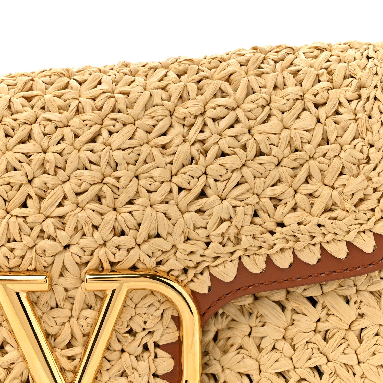 Valentino Garavani Raffia Calfskin Vlogo Alltime Shoulder Bag Natural Saddle Brown 7 of 10