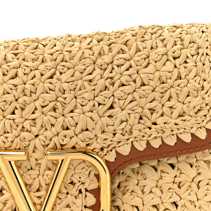 Valentino Garavani Raffia Calfskin Vlogo Alltime Shoulder Bag Natural Saddle Brown 7 of 10