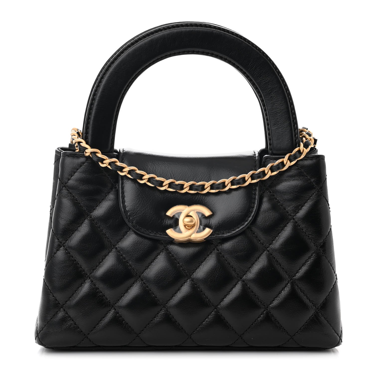 Chanel Shiny Aged Calfskin Quilted Nano Kelly Shopper Black 1 of 10