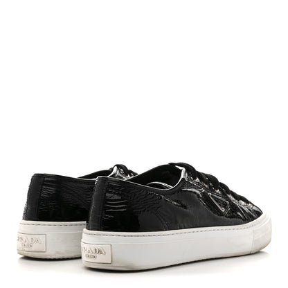 Prada Patent Naplak Triangle Logo Womens Low Top Sneakers 40 Black White 5 of 10
