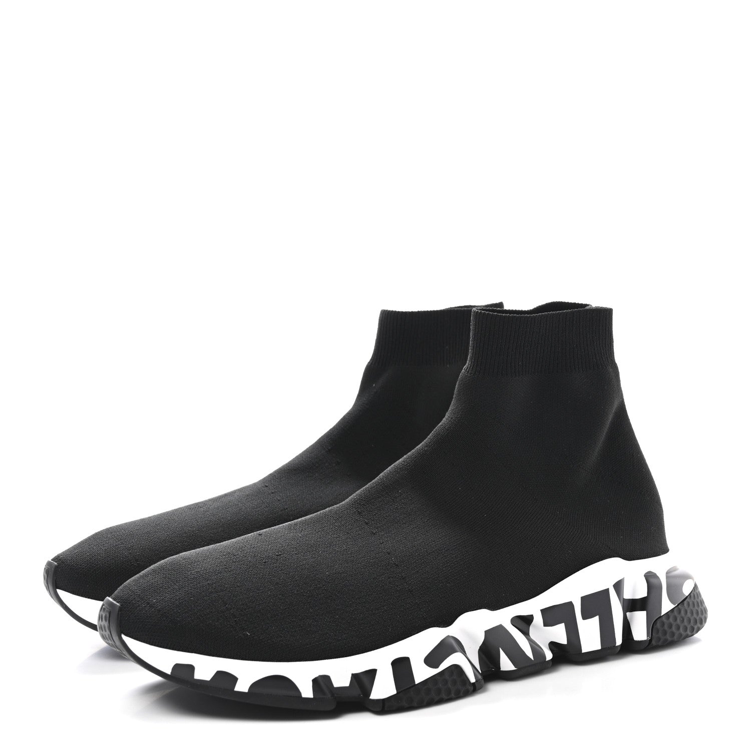 Balenciaga Neoprene Knit Mens Speed Graffiti Sneakers 46 Black White 4 of 10