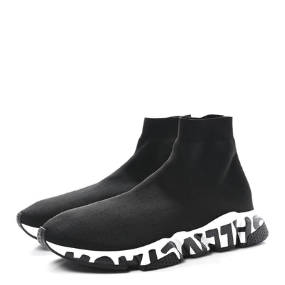 Balenciaga Neoprene Knit Mens Speed Graffiti Sneakers 46 Black White 4 of 10