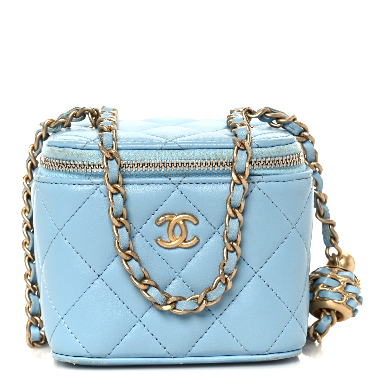 Chanel Lambskin Quilted Pearl Crush Mini Vanity Case With Chain Light Blue 9 of 11