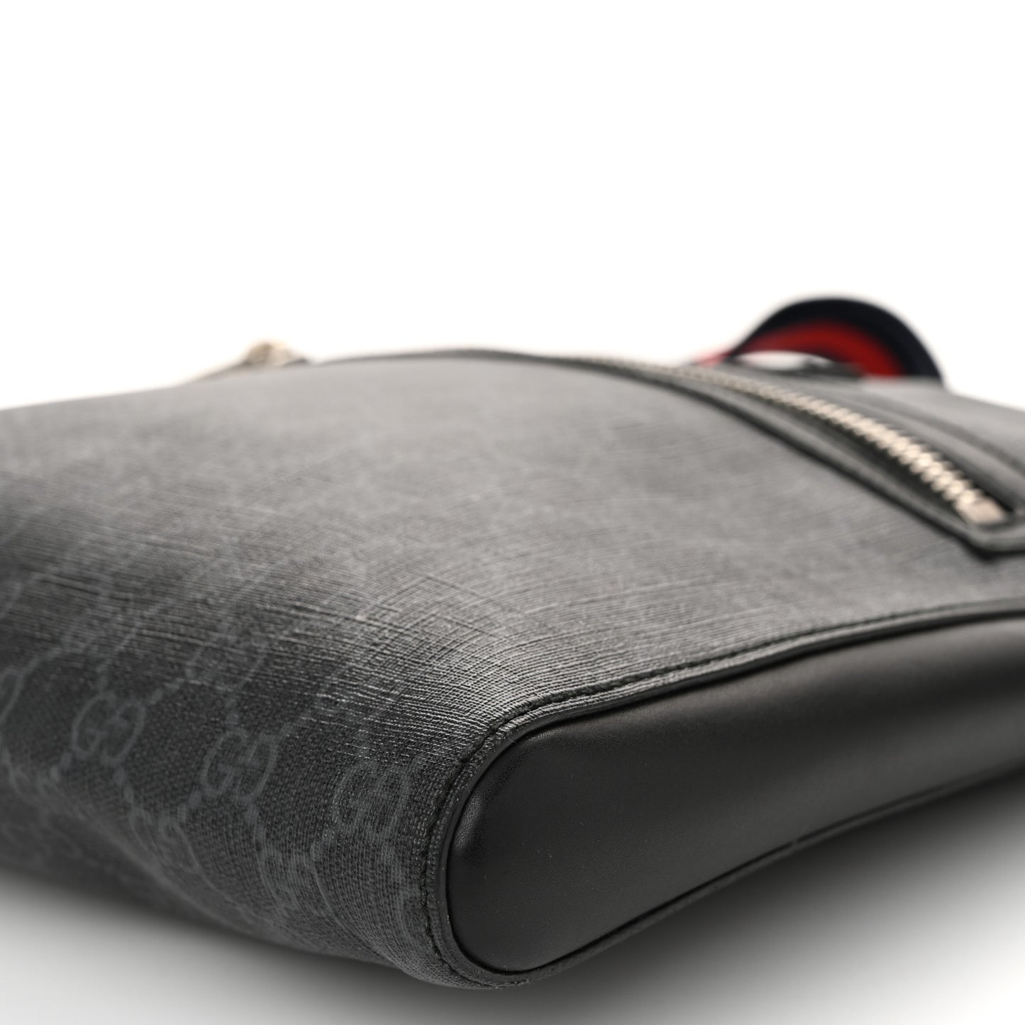 GG Supreme Monogram Appia Calfskin Web Flat Messenger Bag Black Grey