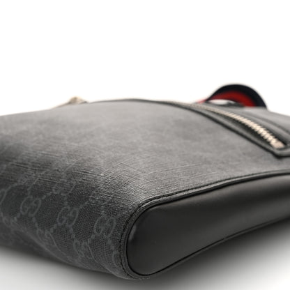 Gucci GG Supreme Monogram Appia Calfskin Web Flat Messenger Bag Black Grey 10 of 11