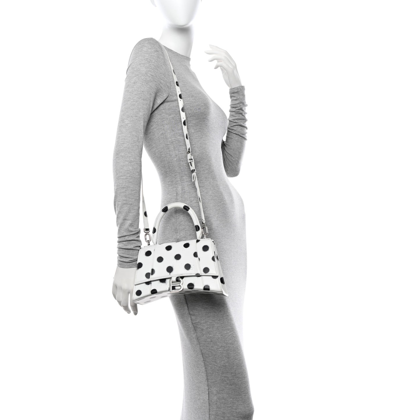 Smooth Calfskin Spray Polka Dot Small Hourglass Top Handle Bag White Black