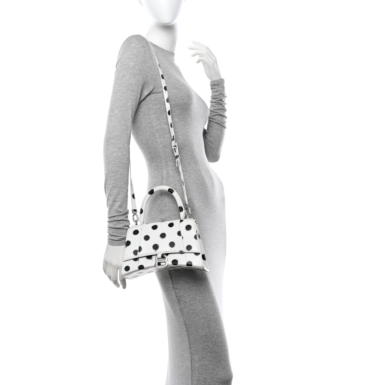 Balenciaga Smooth Calfskin Spray Polka Dot Small Hourglass Top Handle Bag White Black 2 of 12