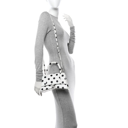 Balenciaga Smooth Calfskin Spray Polka Dot Small Hourglass Top Handle Bag White Black 2 of 12