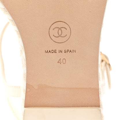 Chanel Lambskin Grosgrain CC Espadrilles Wedges 40 White Black 8 of 9