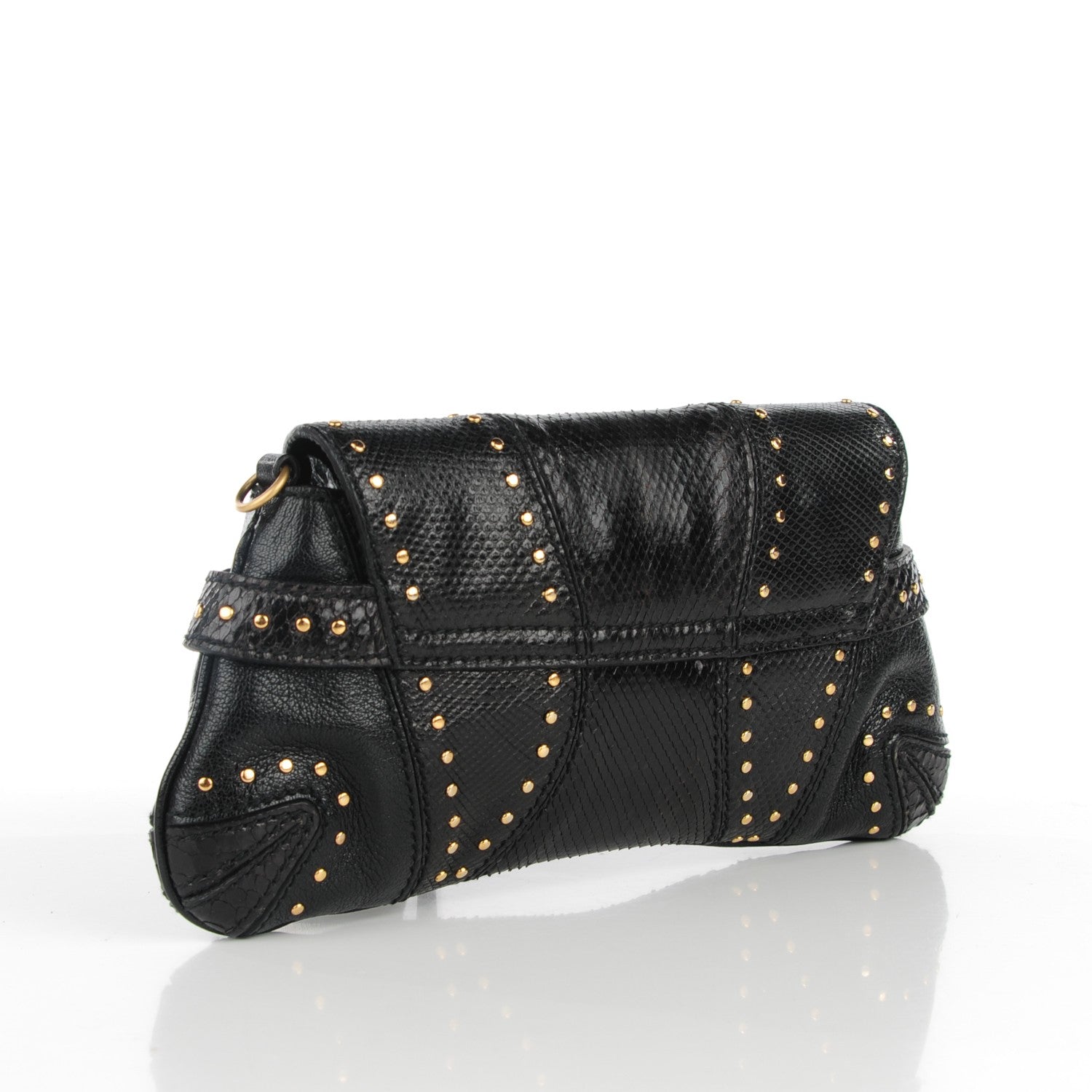 Gucci Python Studded Horsebit Chain Clutch Black 3 of 7