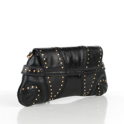 Gucci Python Studded Horsebit Chain Clutch Black 3 of 7