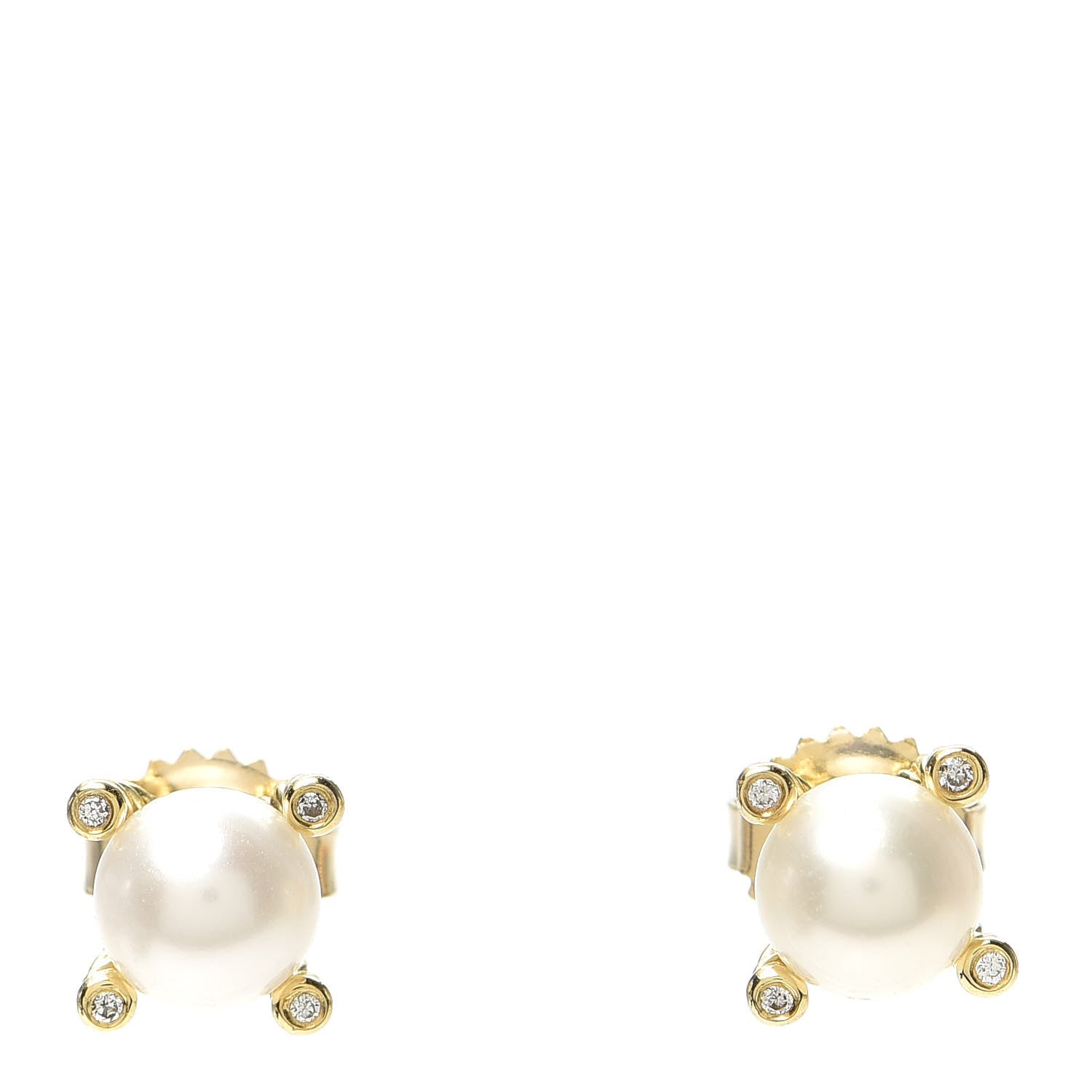 David Yurman 18K Yellow Gold Diamond Pearl 6mm Solari Earrings 1 of 5