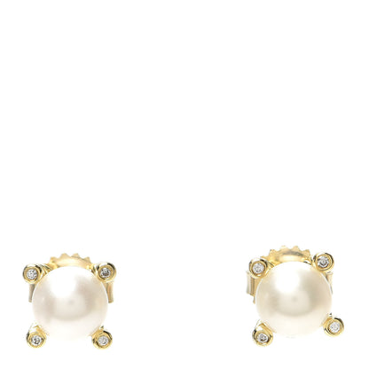 David Yurman 18K Yellow Gold Diamond Pearl 6mm Solari Earrings 1 of 5
