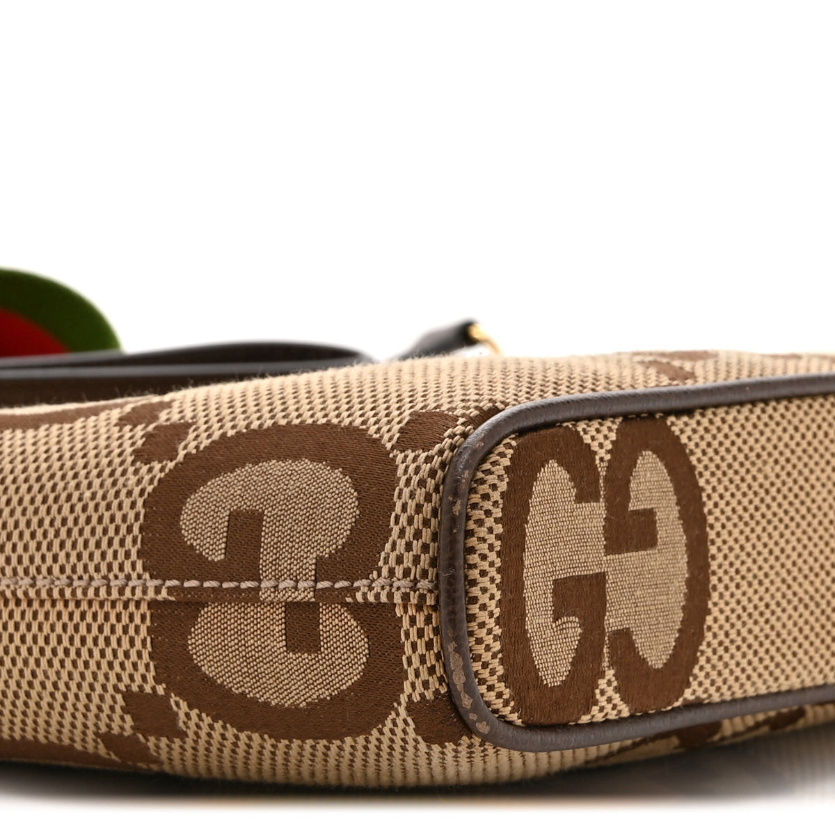 Monogram Jumbo GG Textured Dollar Calfskin Web Wristlet Messenger Bag Camel Ebony New Acero