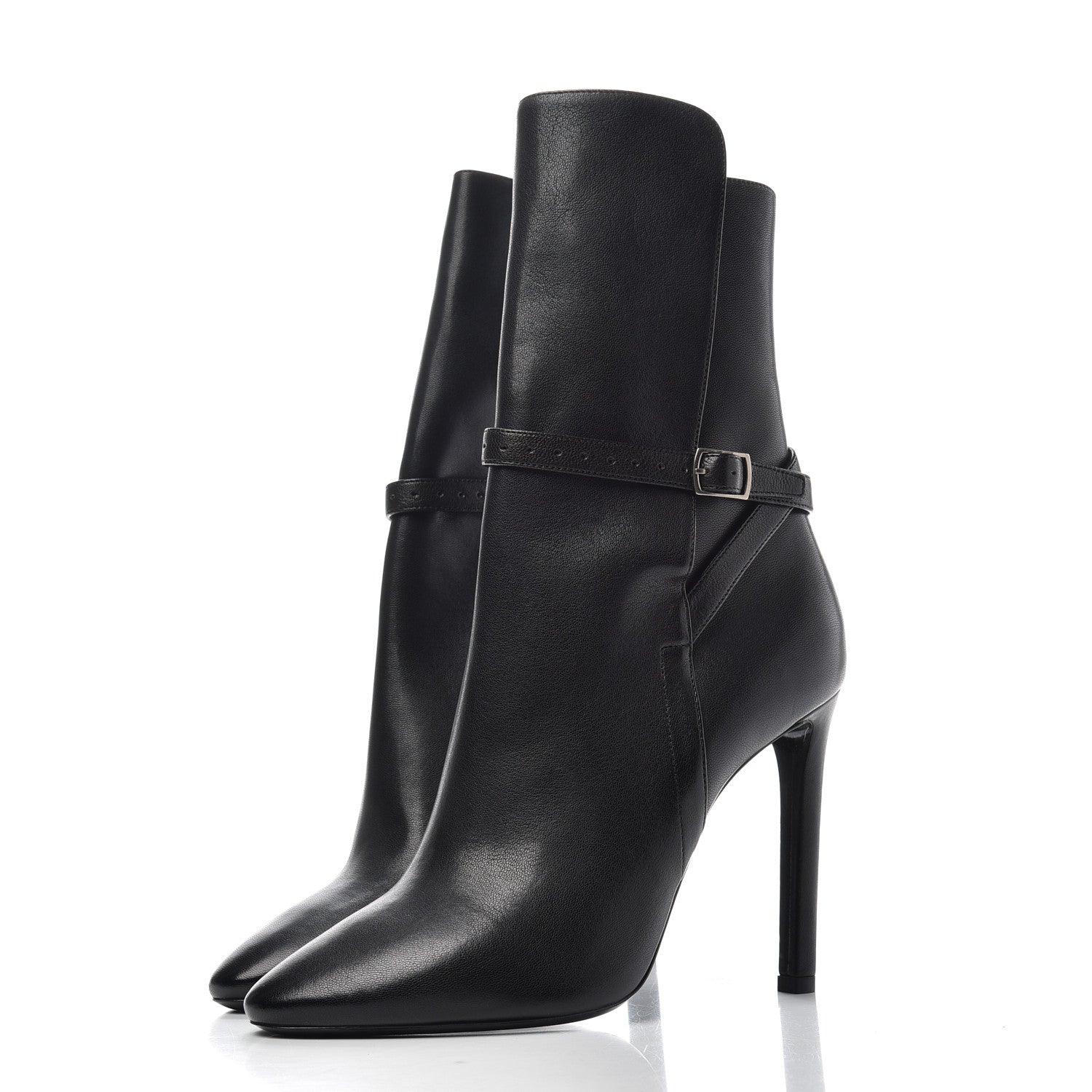 Saint Laurent Nappa Mica Buckle Ankle Booties 39 Black 3 of 10