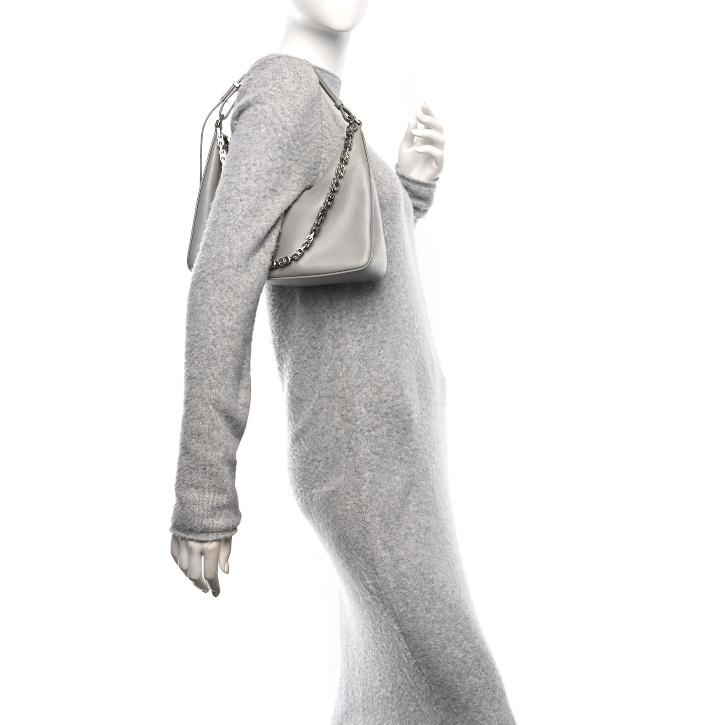 Smooth Calfskin Small Moon Cut Out Shoulder Bag Grey