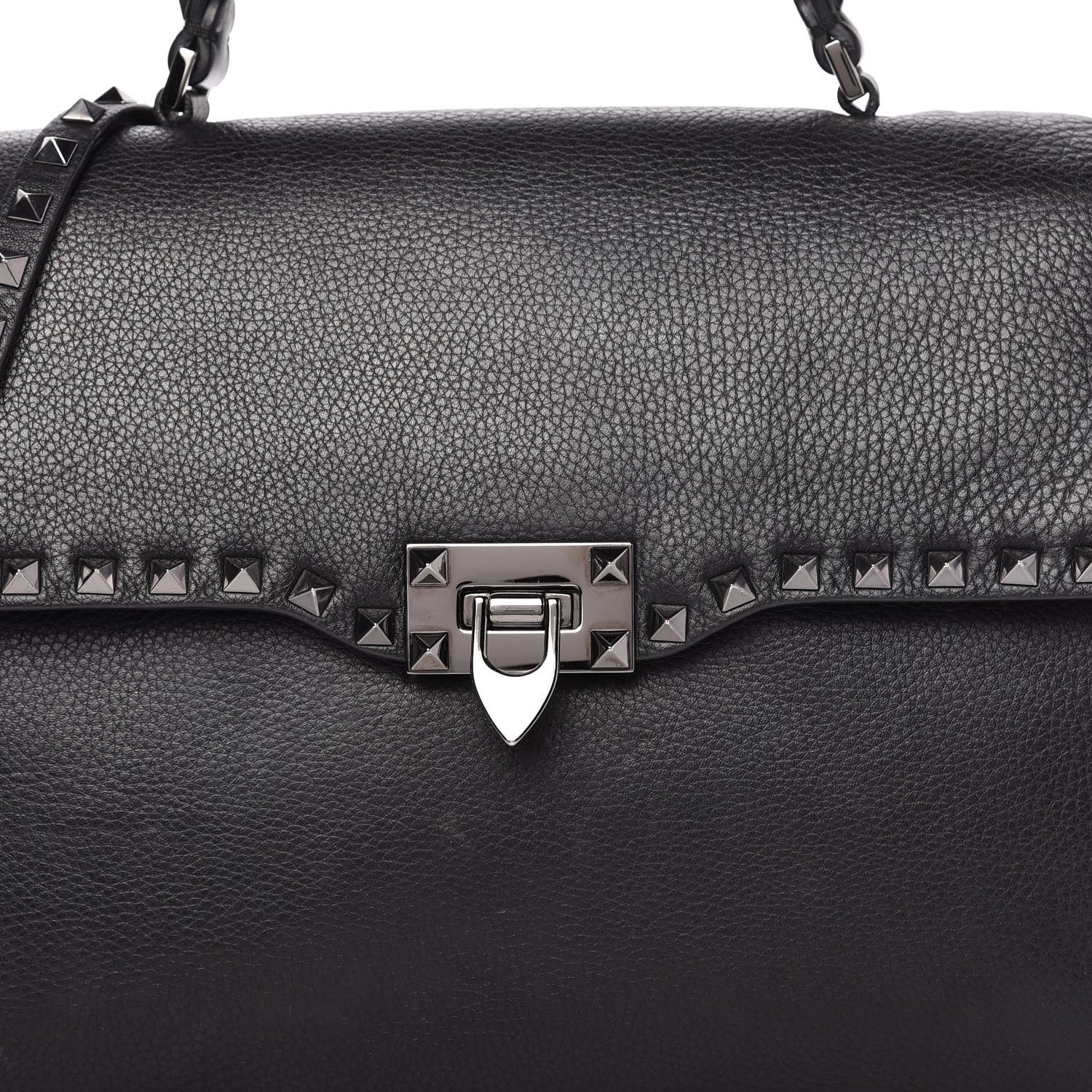 Valentino Garavani Alce Printed Calfskin Rockstud Top Handle Flap Shoulder Bag Black 9 of 9