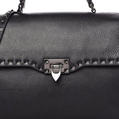 Valentino Garavani Alce Printed Calfskin Rockstud Top Handle Flap Shoulder Bag Black 9 of 9