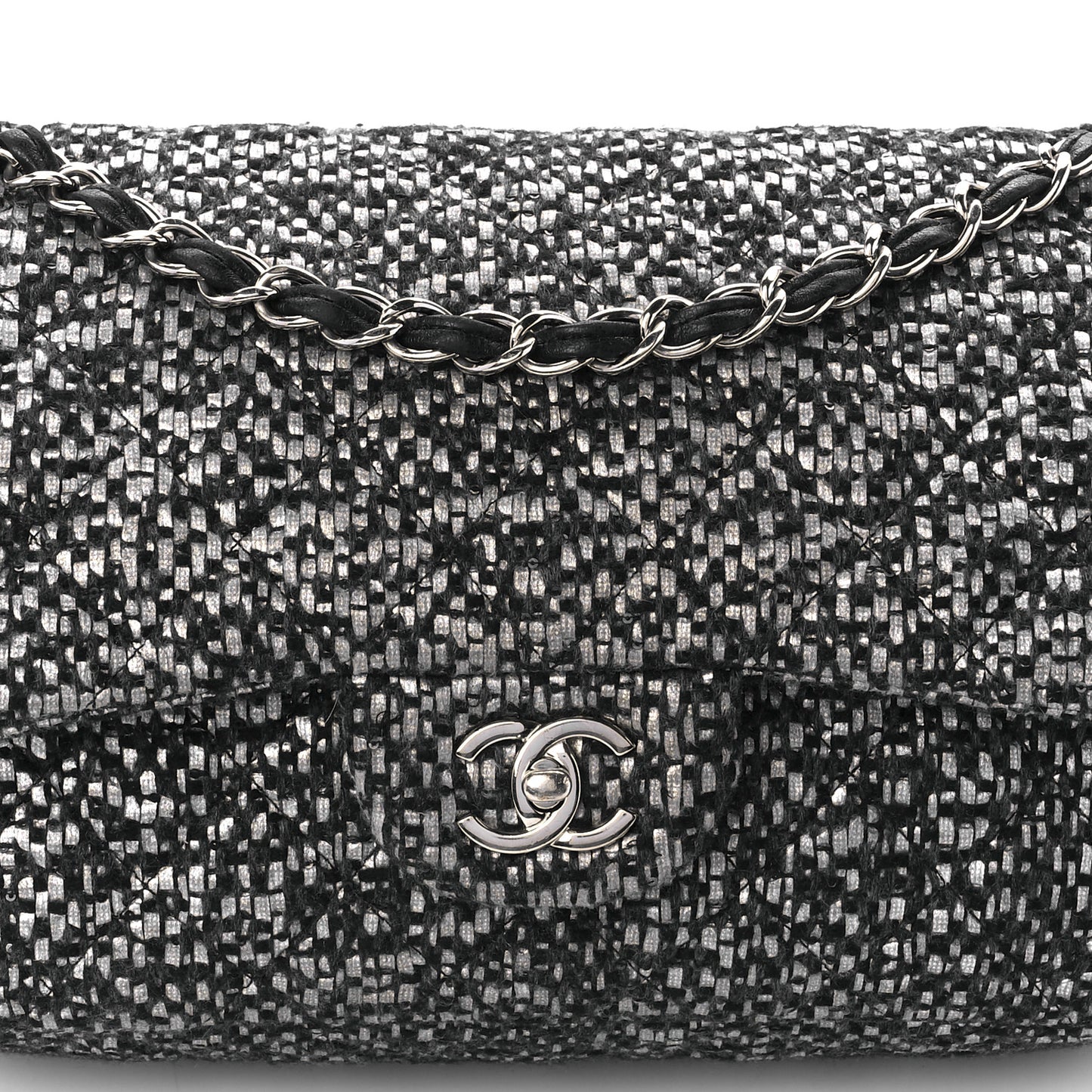 Sequin Tweed Jumbo Double Flap Black Grey