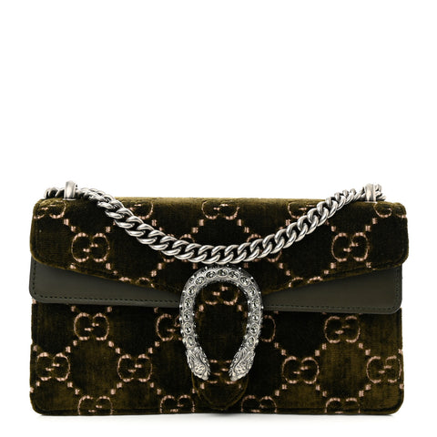 Velvet Moon Calfskin Crystal GG Monogram Small Dionysus Shoulder Bag Dark Olive Rose Gold