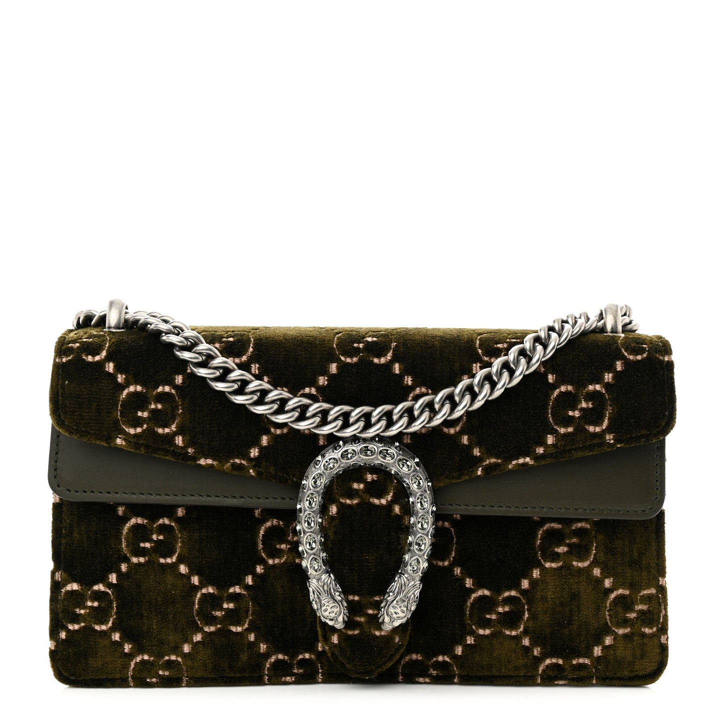 Velvet Moon Calfskin Crystal GG Monogram Small Dionysus Shoulder Bag Dark Olive Rose Gold