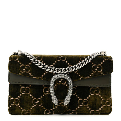 Gucci Velvet Moon Calfskin Crystal GG Monogram Small Dionysus Shoulder Bag Dark Olive Rose Gold 1 of 10