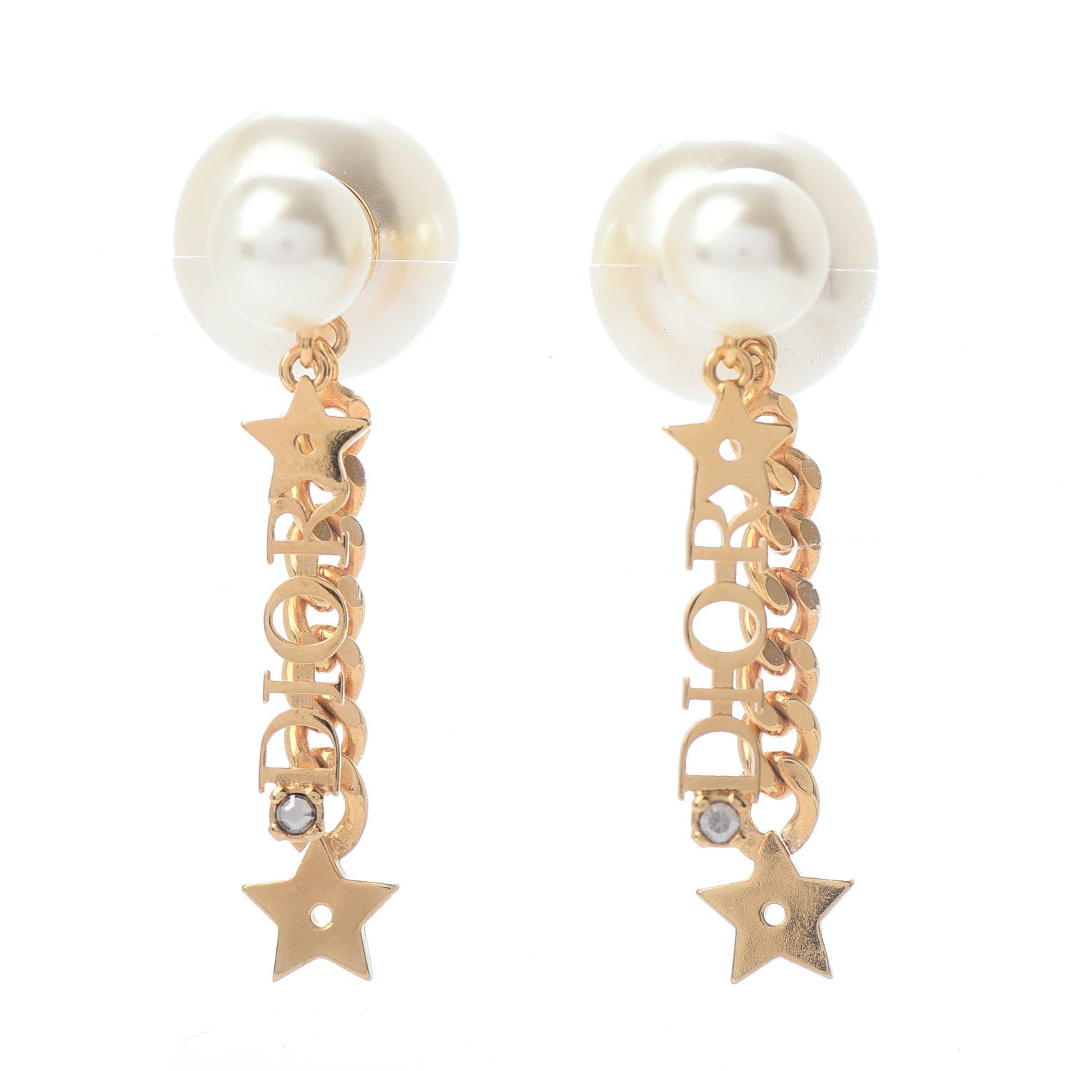 Christian Dior Pearl Tribales Dangle Chain Star Earrings Gold 3 of 7