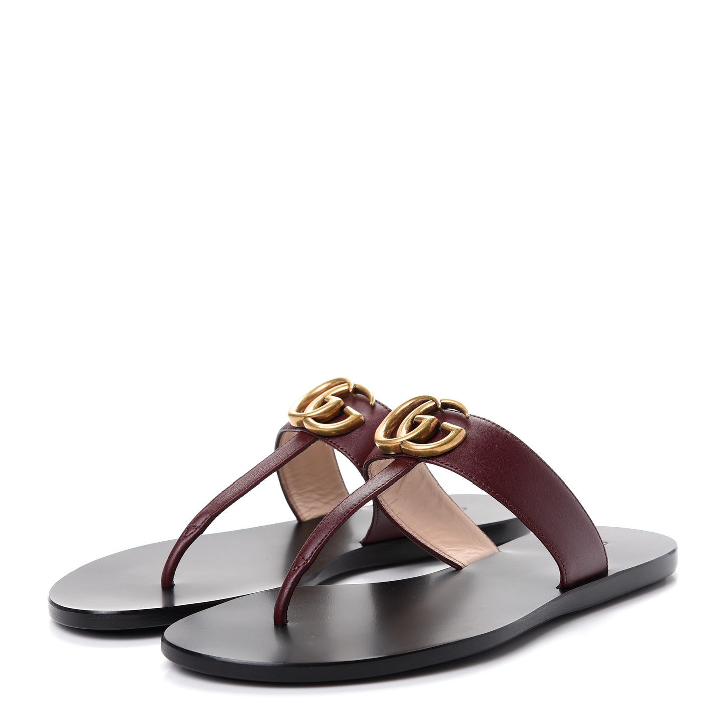 Calfskin GG Marmont Thong Sandals 36.5 Vintage Bordeaux