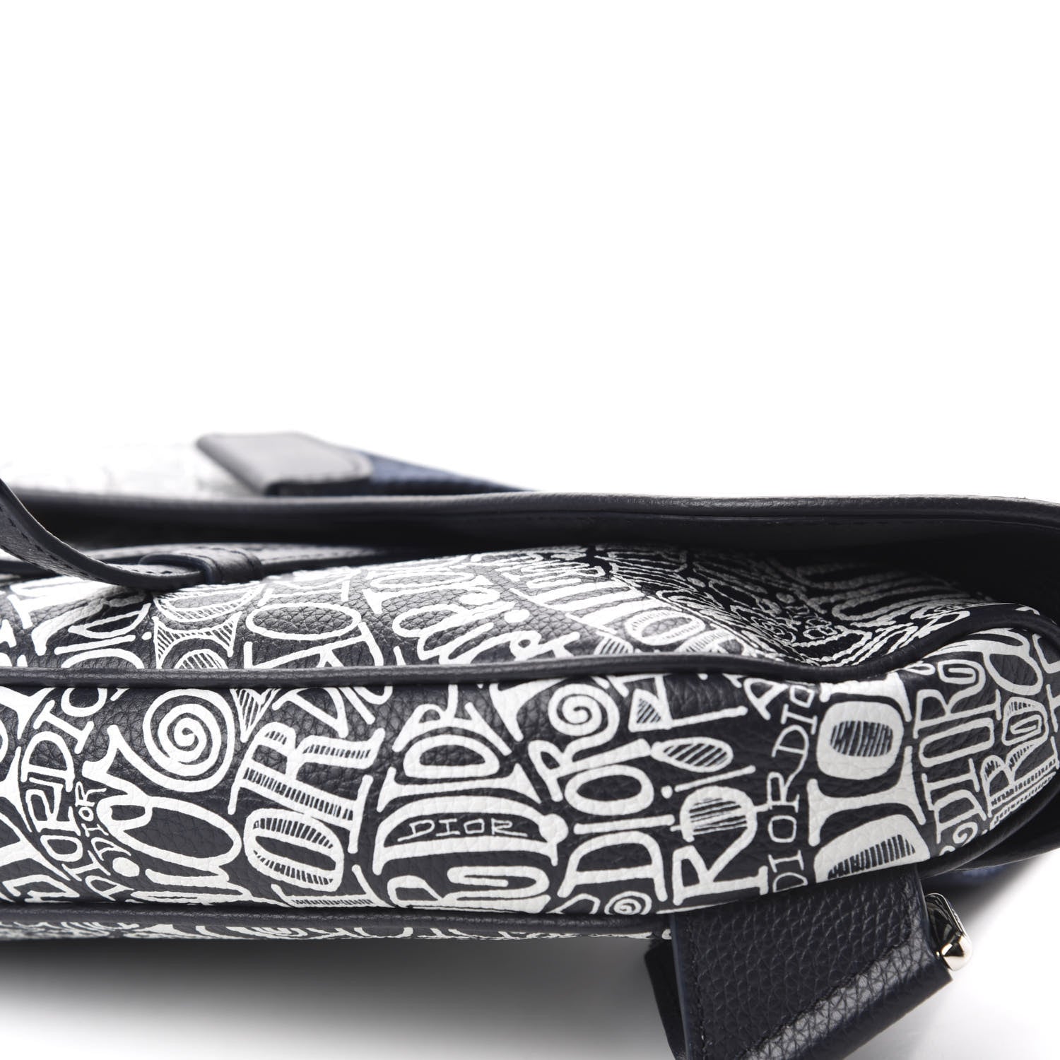 Christian Dior X SHAWN STUSSY Grained Calfskin Printed Mens Saddle Bag Navy Blue 6 of 9