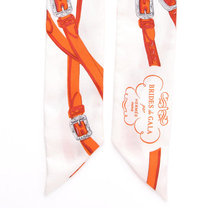 Hermes Silk Brides De Gala Twilly Blanc Orange Rouge 3 of 6