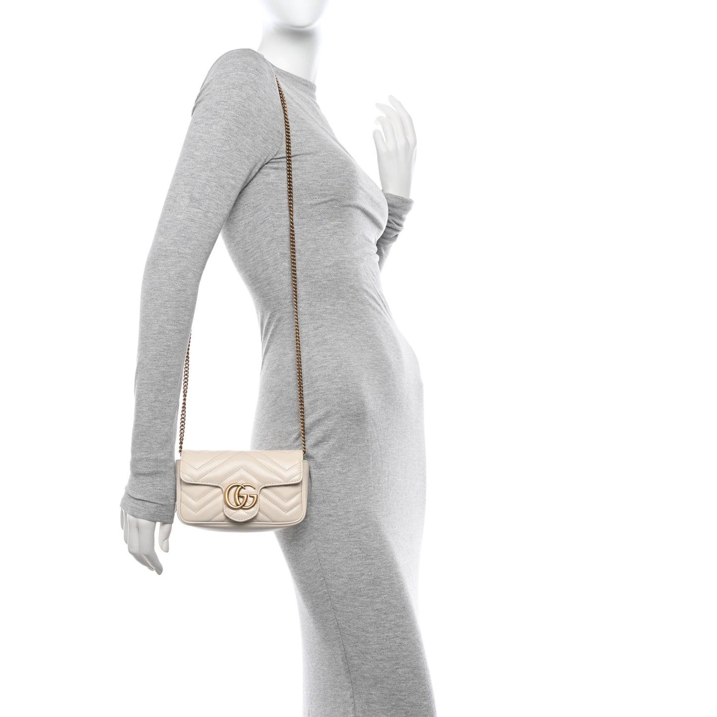 Calfskin Matelasse Super Mini GG Marmont Shoulder Bag White