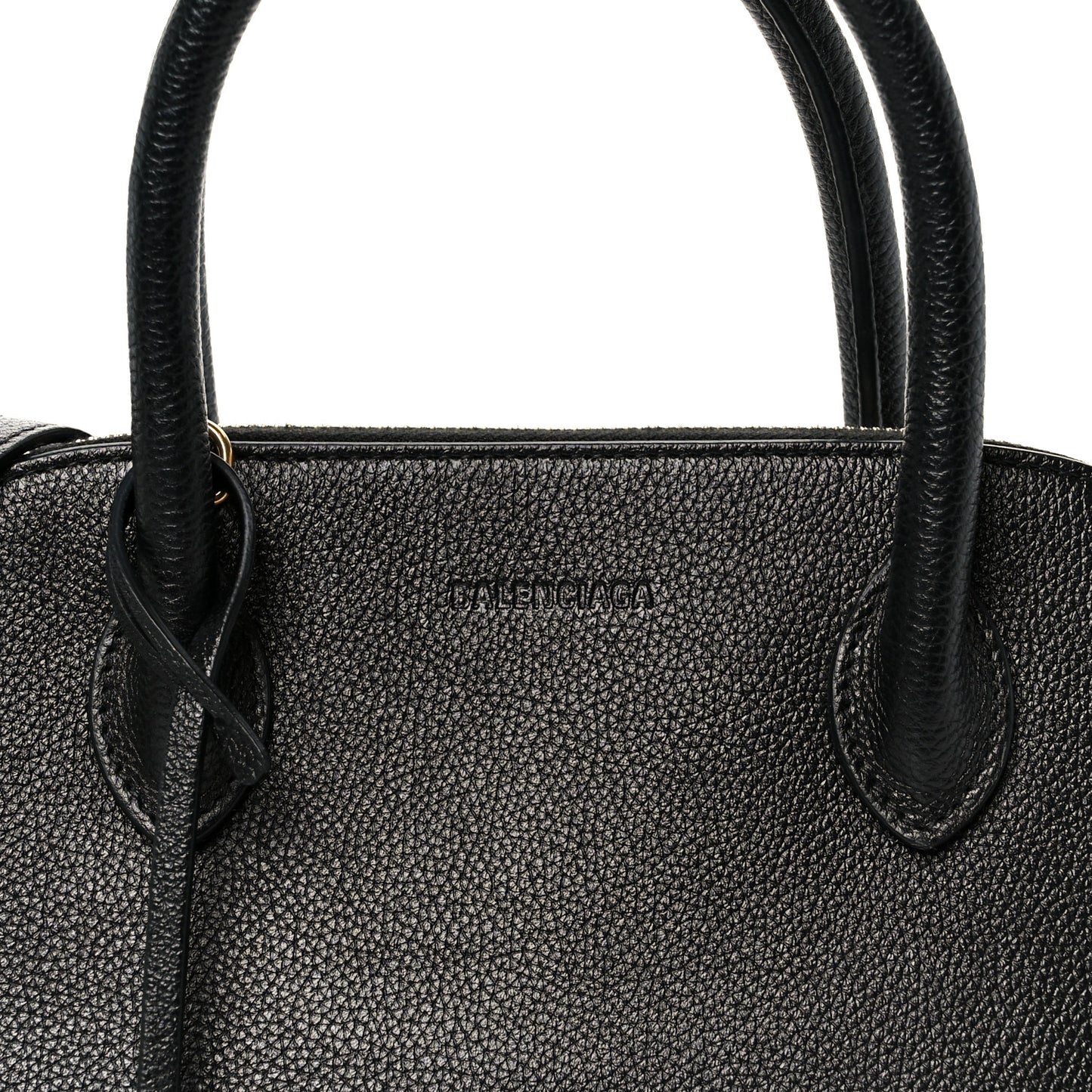 Grained Calfskin Logo S Ville Top Handle Bag Black White